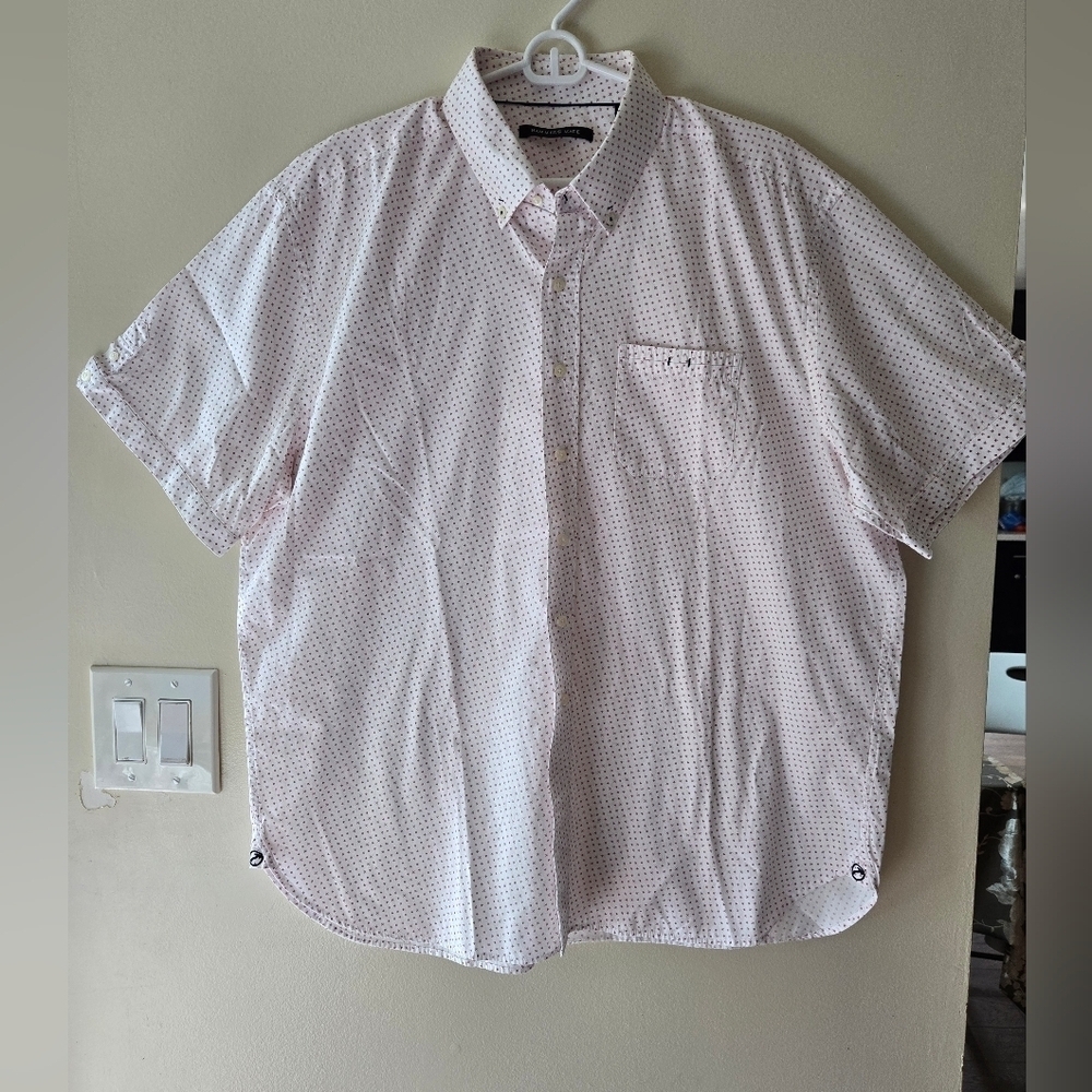 Hammer Made Men's White and Pink Patterned Short Sleeve Shirt Size XL Button Up